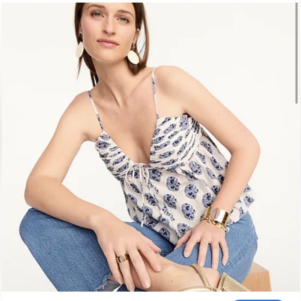 J. crew gathered Lurex gauze camisole in gathered floral block print 10 NWT boho